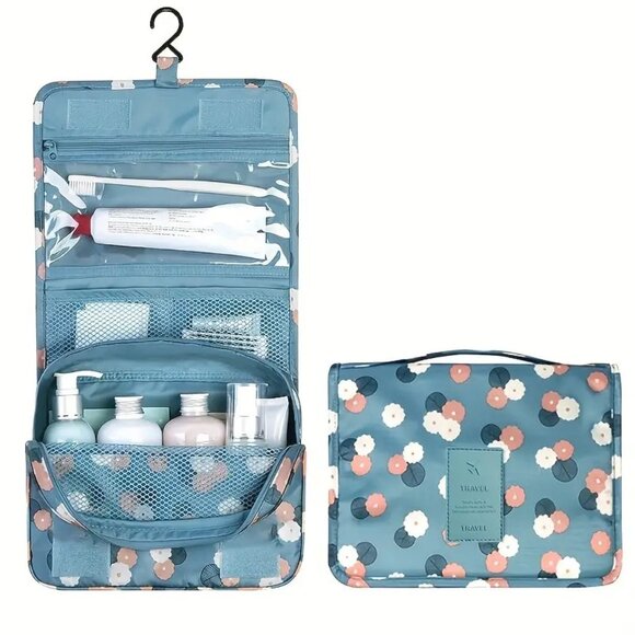 NWT Hanging Travel Toiletry Storage Bag Light Blue Floral - Picture 1 of 2